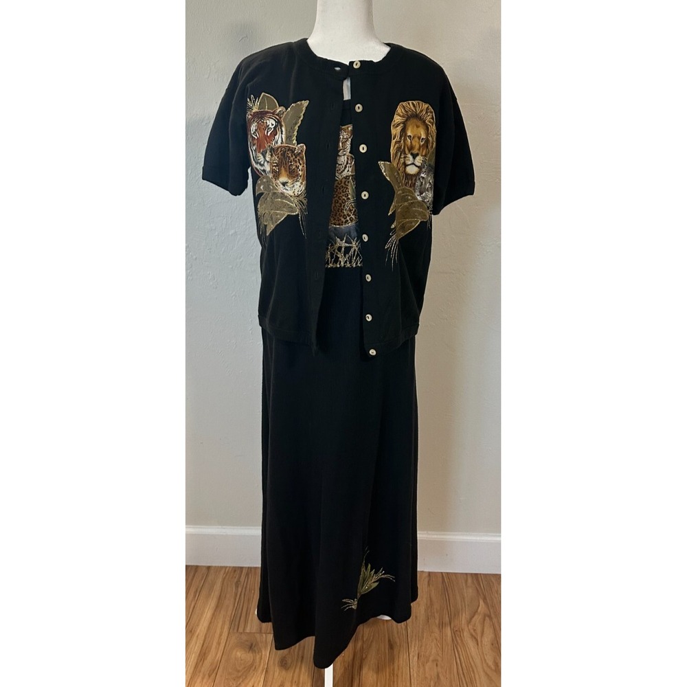 Vintage Judy Myers Big‎ Cats Tiger Body Dress w/ Cardigan Women's Small 90's